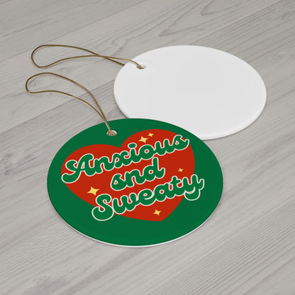 Anxious and Sweaty Heart Christmas Ornament