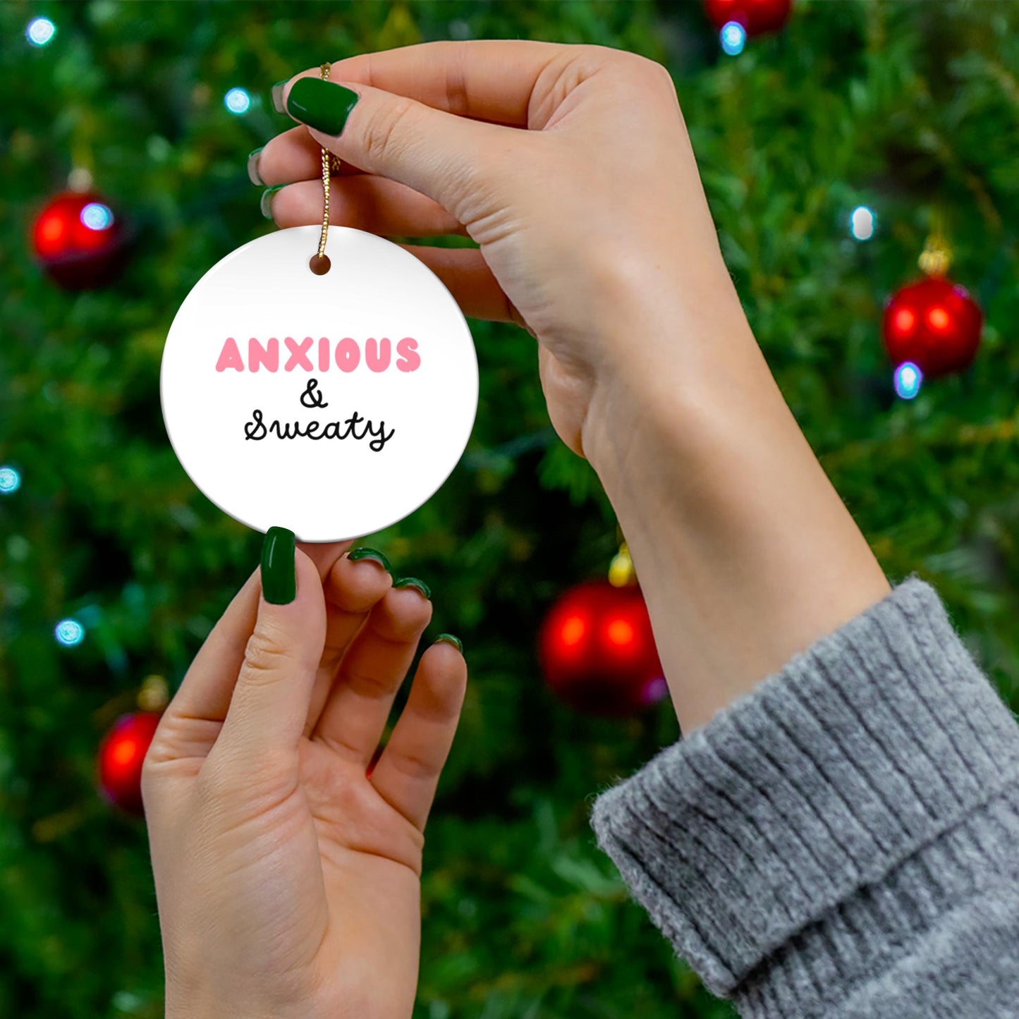 Pink Anxious and Sweaty Ceramic Ornament